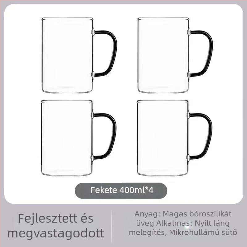 Fogantyús üvegpohár teához — magas boroszilikát üveg, kézzel fújt, környezetbarát, ütésálló, esésálló