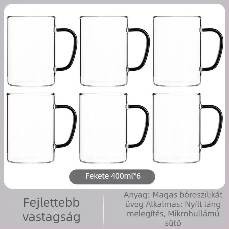 Fogantyús üvegpohár teához — magas boroszilikát üveg, kézzel fújt, környezetbarát, ütésálló, esésálló