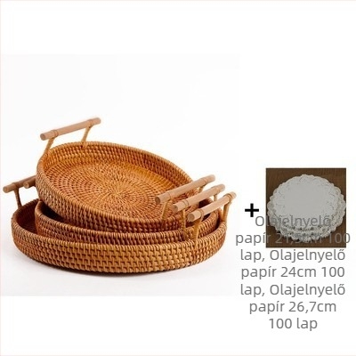 Kézzel fonott rattan gyümölcs- és kenyérkosár, skandináv egyszerű stílusú bambusz tálca