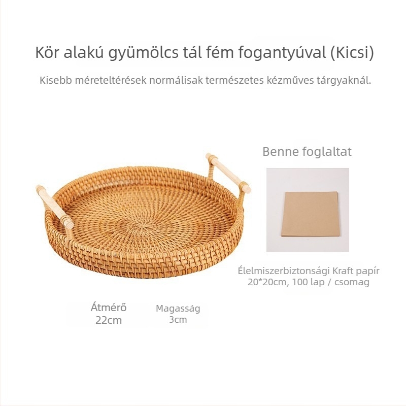 Kézzel fonott rattan gyümölcs- és kenyérkosár, skandináv egyszerű stílusú bambusz tálca