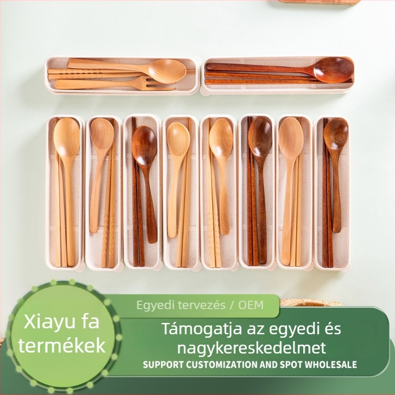 Hordozható fa evőeszköz készlet japán stílusban, kanál, chopstick és villa – súly 0,15 kg, megjelenés téli 2024, testreszabható, első osztályú minőség