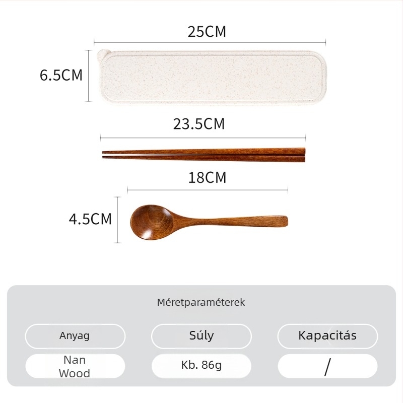 Hordozható fa evőeszköz készlet japán stílusban, kanál, chopstick és villa – súly 0,15 kg, megjelenés téli 2024, testreszabható, első osztályú minőség