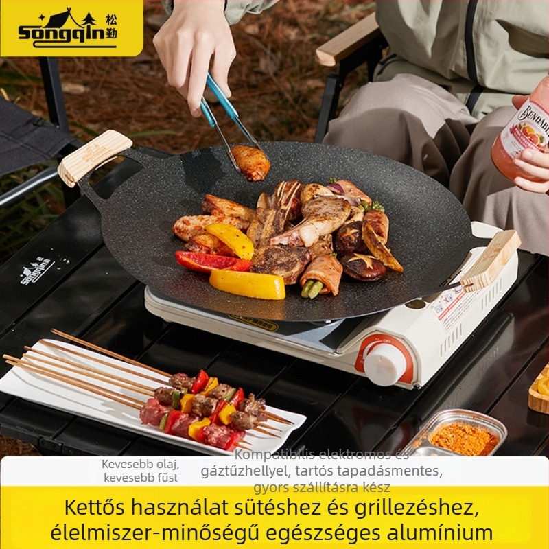 Otthoni használatra szánt grillsütő serpenyő, Koreai stílusú grillserpenyő indukciós tűzhelyhez, hordozható vas serpenyő kempingezéshez