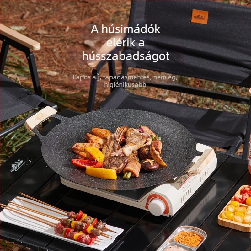 Otthoni használatra szánt grillsütő serpenyő, Koreai stílusú grillserpenyő indukciós tűzhelyhez, hordozható vas serpenyő kempingezéshez