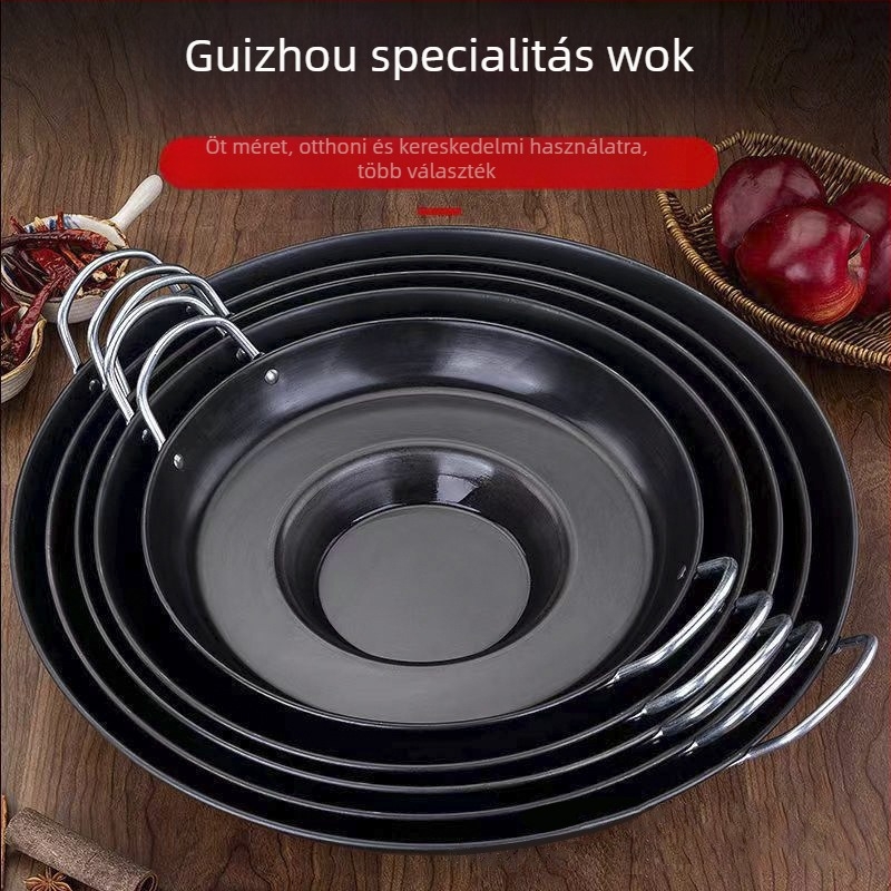 Öntöttvas tapadásmentes serpenyő, kínai stílus, többszörös alsó, fedél nélkül