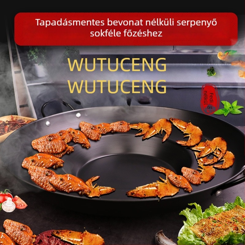 Öntöttvas tapadásmentes serpenyő, kínai stílus, többszörös alsó, fedél nélkül