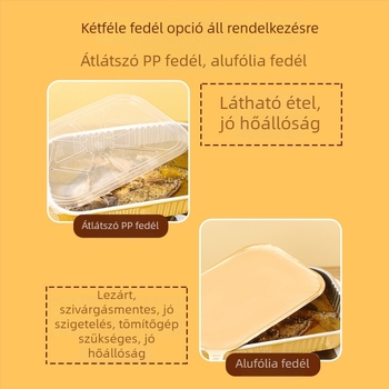 Egyszer használatos ételtároló alumíniumfóliából, kör alakú, fedéllel, nagy kapacitású, magas hőmérséklet-álló, kereskedelmi használatra