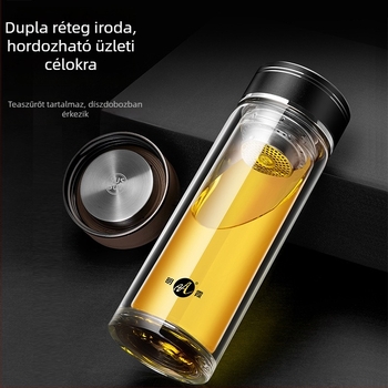 Mingxia dupla falú üvegpohár, minimalist design irodai és autós használatra, díszdobozos, boroszilikát üveg, csavaros fedél