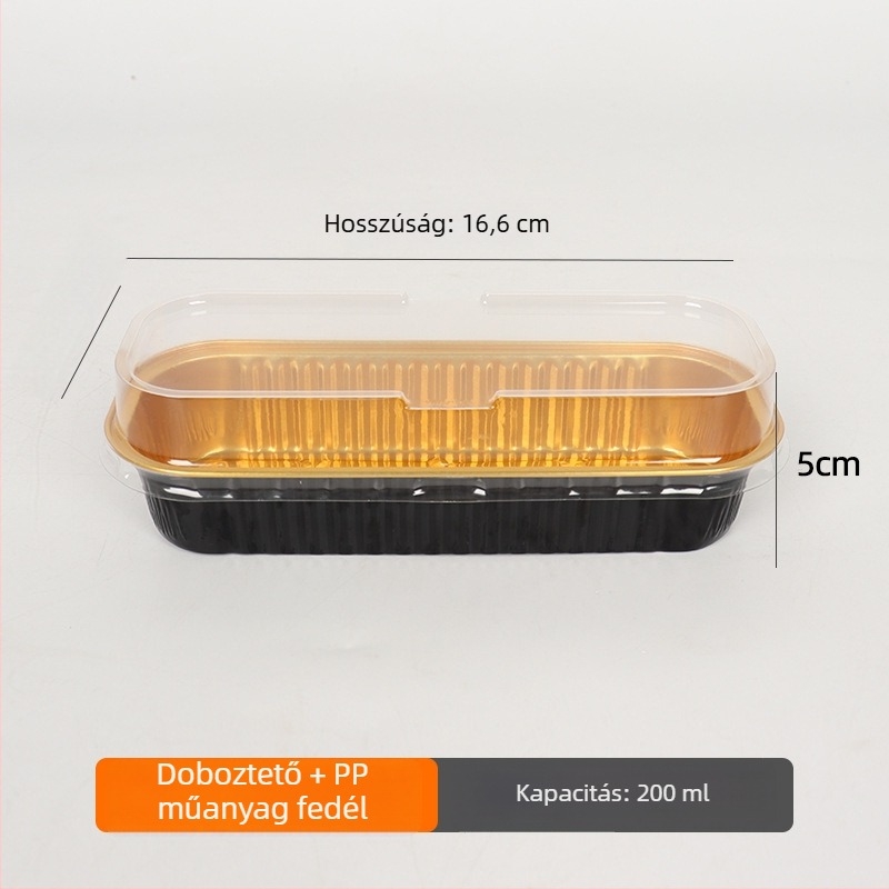 200 ml vastagított téglalap alakú sütőkosár alumíniumfóliából, egyszer használatos, magas hőmérsékletnek ellenálló