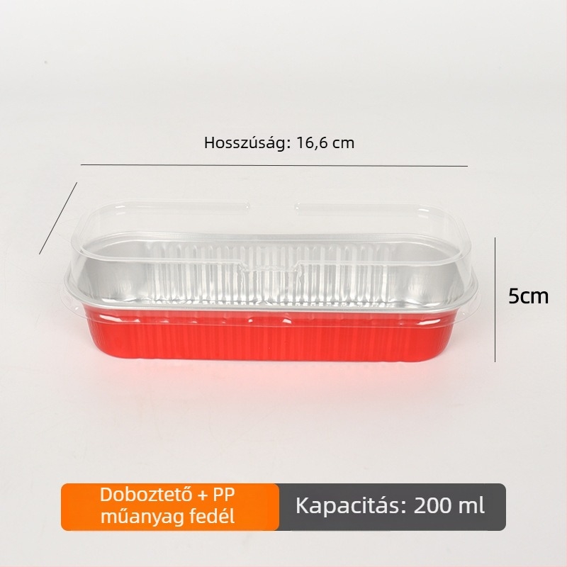 200 ml vastagított téglalap alakú sütőkosár alumíniumfóliából, egyszer használatos, magas hőmérsékletnek ellenálló