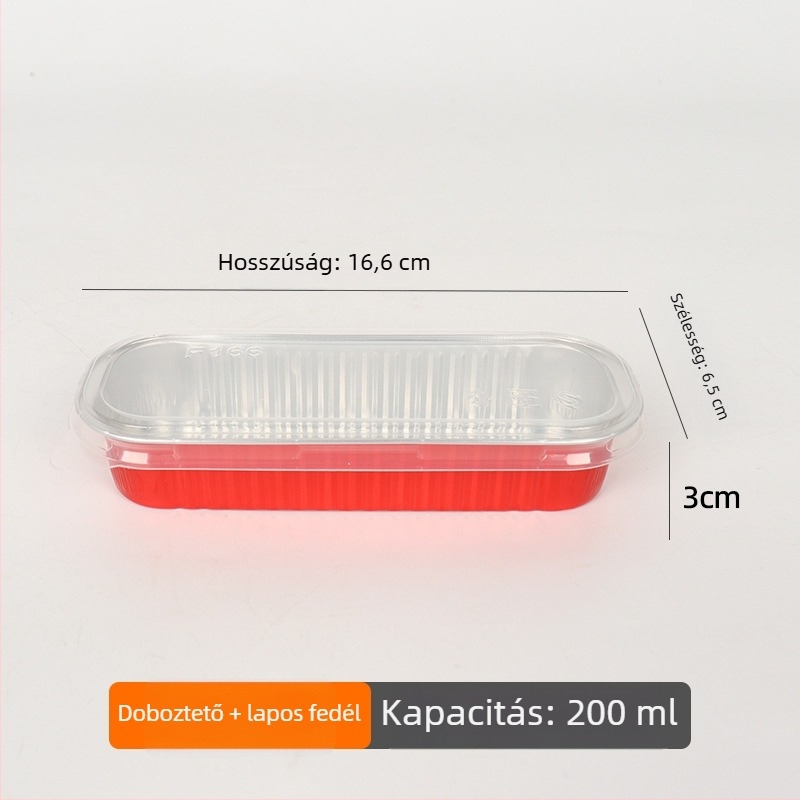 200 ml vastagított téglalap alakú sütőkosár alumíniumfóliából, egyszer használatos, magas hőmérsékletnek ellenálló