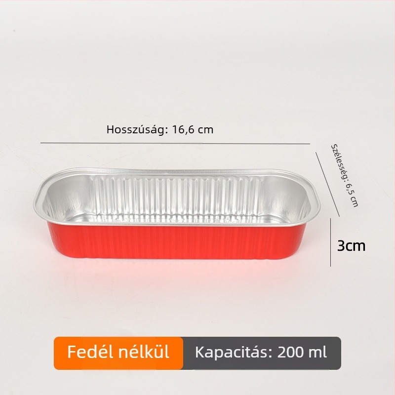 200 ml vastagított téglalap alakú sütőkosár alumíniumfóliából, egyszer használatos, magas hőmérsékletnek ellenálló
