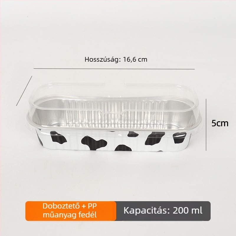 200 ml vastagított téglalap alakú sütőkosár alumíniumfóliából, egyszer használatos, magas hőmérsékletnek ellenálló