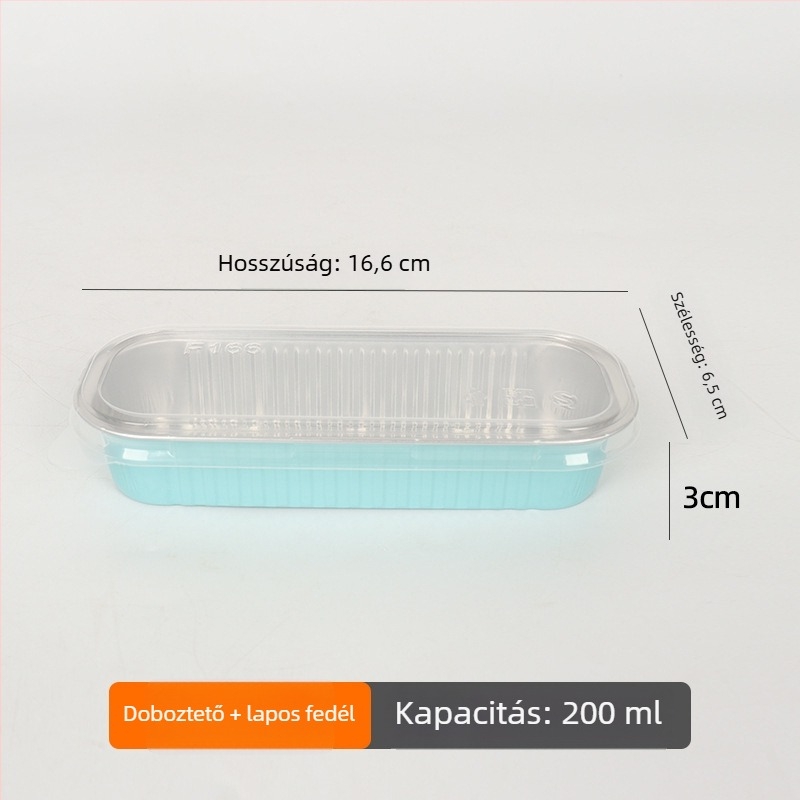 200 ml vastagított téglalap alakú sütőkosár alumíniumfóliából, egyszer használatos, magas hőmérsékletnek ellenálló
