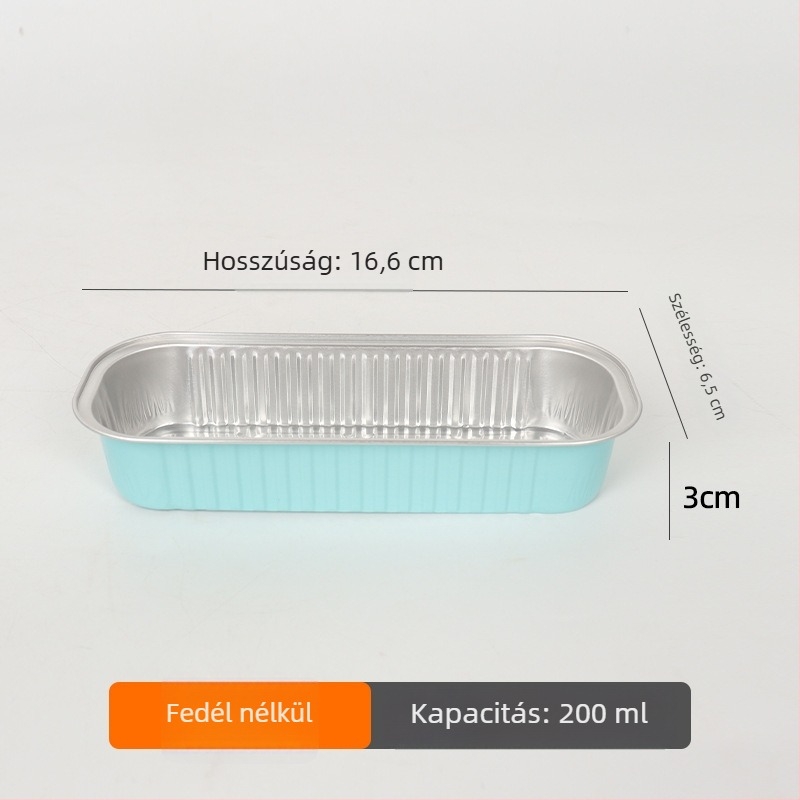200 ml vastagított téglalap alakú sütőkosár alumíniumfóliából, egyszer használatos, magas hőmérsékletnek ellenálló