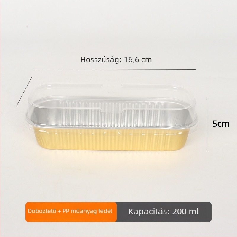 200 ml vastagított téglalap alakú sütőkosár alumíniumfóliából, egyszer használatos, magas hőmérsékletnek ellenálló