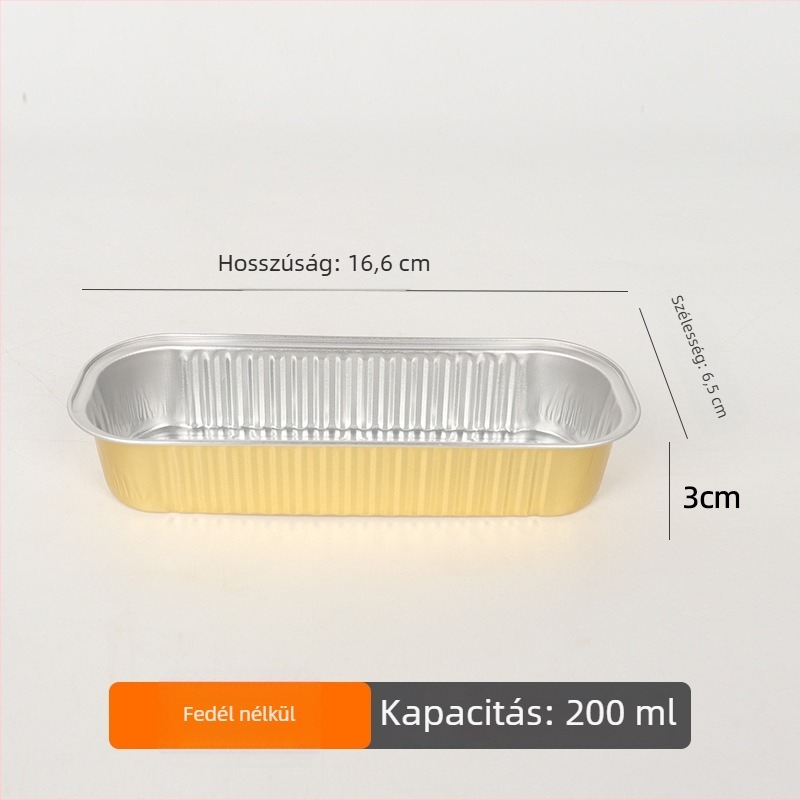 200 ml vastagított téglalap alakú sütőkosár alumíniumfóliából, egyszer használatos, magas hőmérsékletnek ellenálló