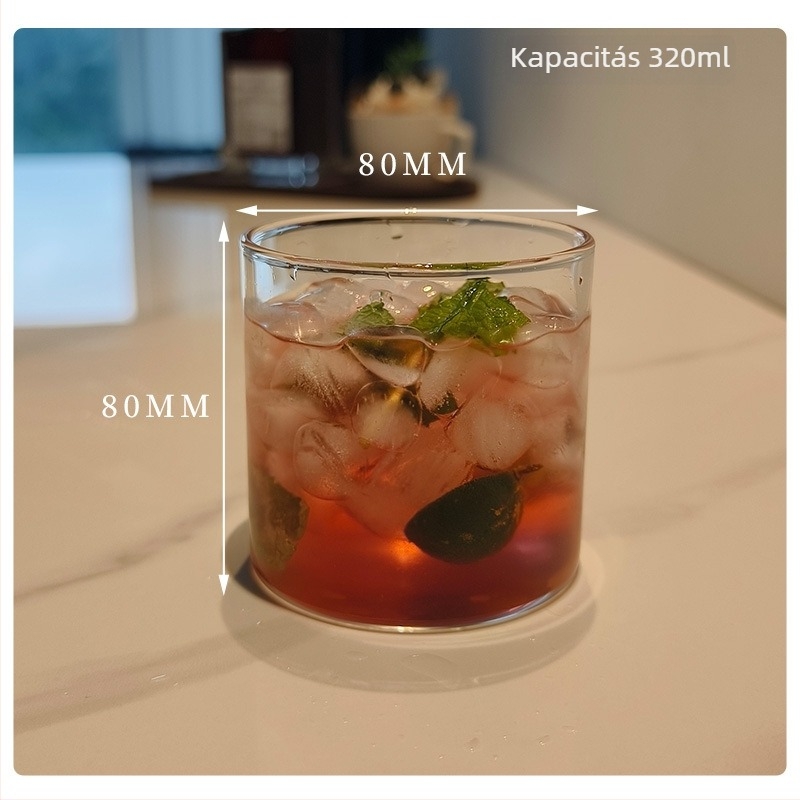 Csésze - boroszilikát üvegből készült, hőálló, modern minimalist stílus, kerek forma, fogantyú nélkül