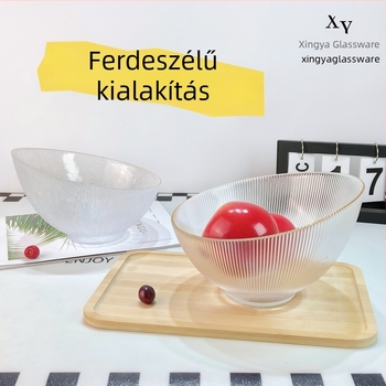 Világos luxus aranyozott függőleges csíkos üvegtálak készlete gyümölcsökhöz, zöldségekhez, salátákhoz és fűszerekhez