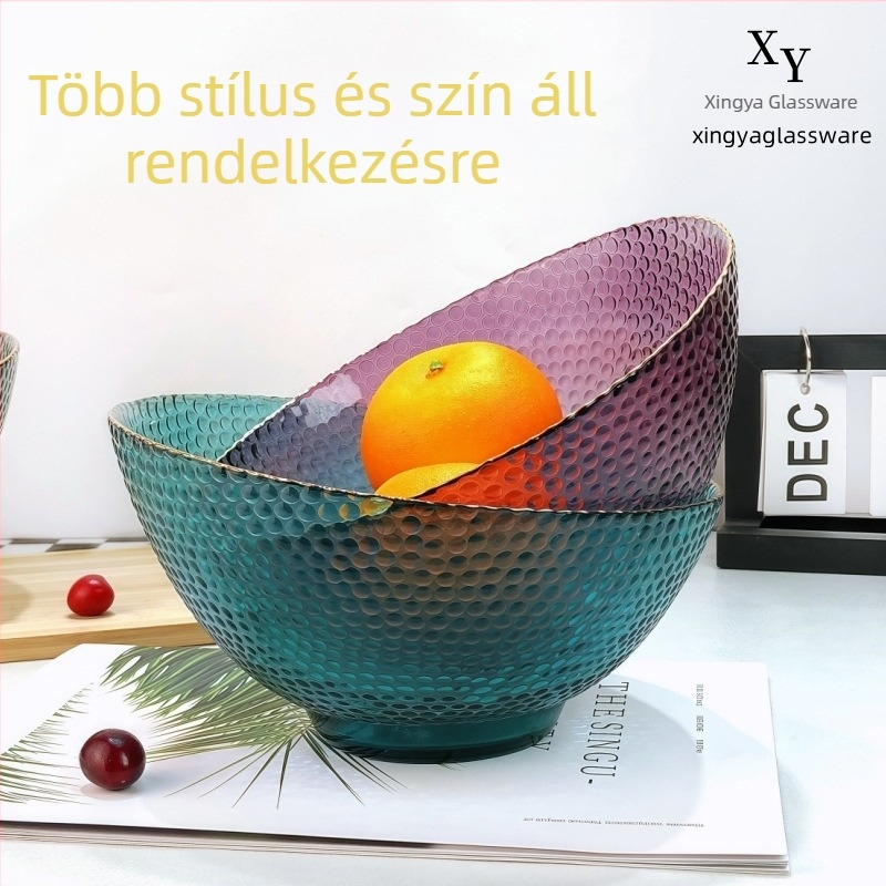 Világos luxus aranyozott függőleges csíkos üvegtálak készlete gyümölcsökhöz, zöldségekhez, salátákhoz és fűszerekhez