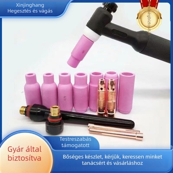 Argon ívhegesztő pisztoly tartozékok: 17-es fúvóka, hosszú hegesztőcső, WP-18 hosszú nyomó sapka, 26 wolfrám tűtartó, kerámia fúvóka