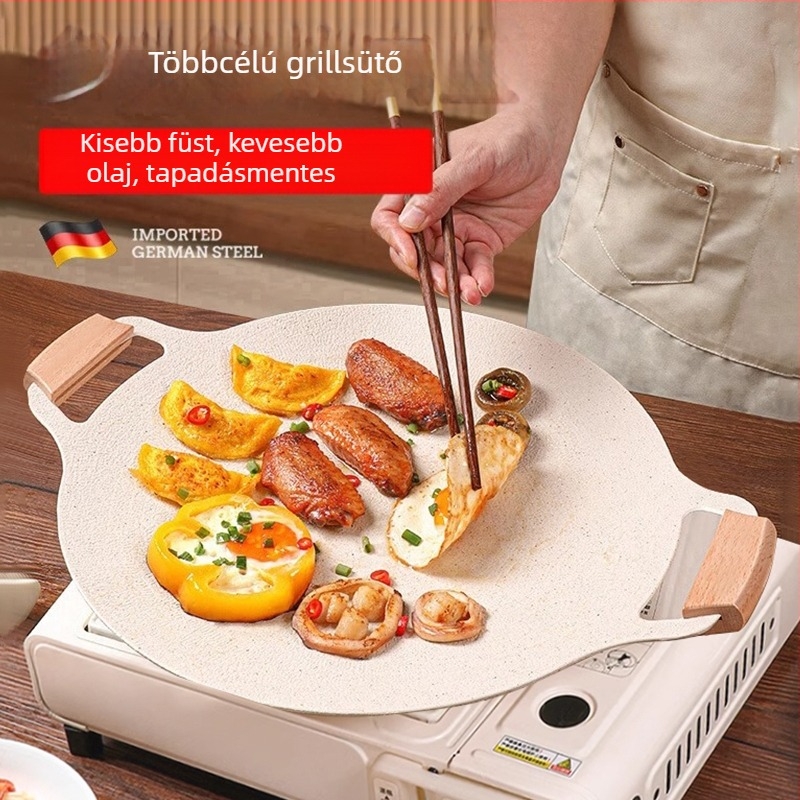 Szabadban használható grill serpenyő – ovális alakú, 304 rozsdamentes acél, öntvény konstrukció, prémium minőség