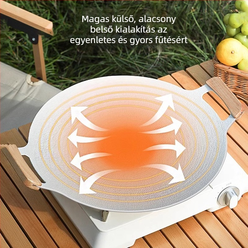 Szabadban használható grill serpenyő – ovális alakú, 304 rozsdamentes acél, öntvény konstrukció, prémium minőség