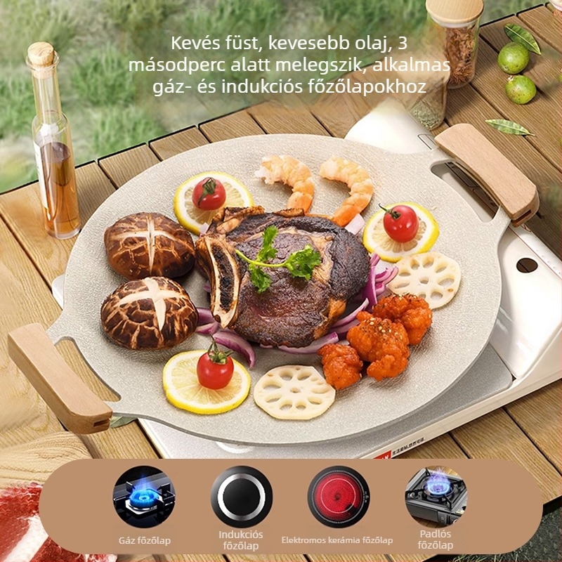 Szabadban használható grill serpenyő – ovális alakú, 304 rozsdamentes acél, öntvény konstrukció, prémium minőség