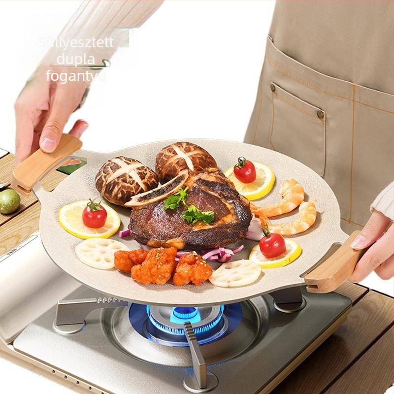 Szabadban használható grill serpenyő – ovális alakú, 304 rozsdamentes acél, öntvény konstrukció, prémium minőség