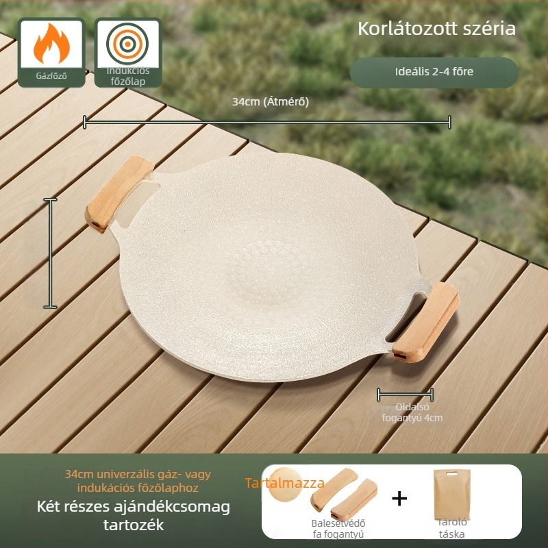 Szabadban használható grill serpenyő – ovális alakú, 304 rozsdamentes acél, öntvény konstrukció, prémium minőség