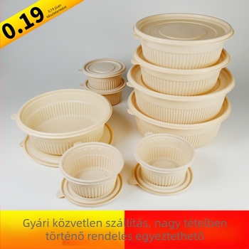 Biodegradábilis kukoricakeményítő ebédes doboz, kör alakú, 450 ml kapacitás, megerősített fedővel