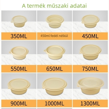 Biodegradábilis kukoricakeményítő ebédes doboz, kör alakú, 450 ml kapacitás, megerősített fedővel