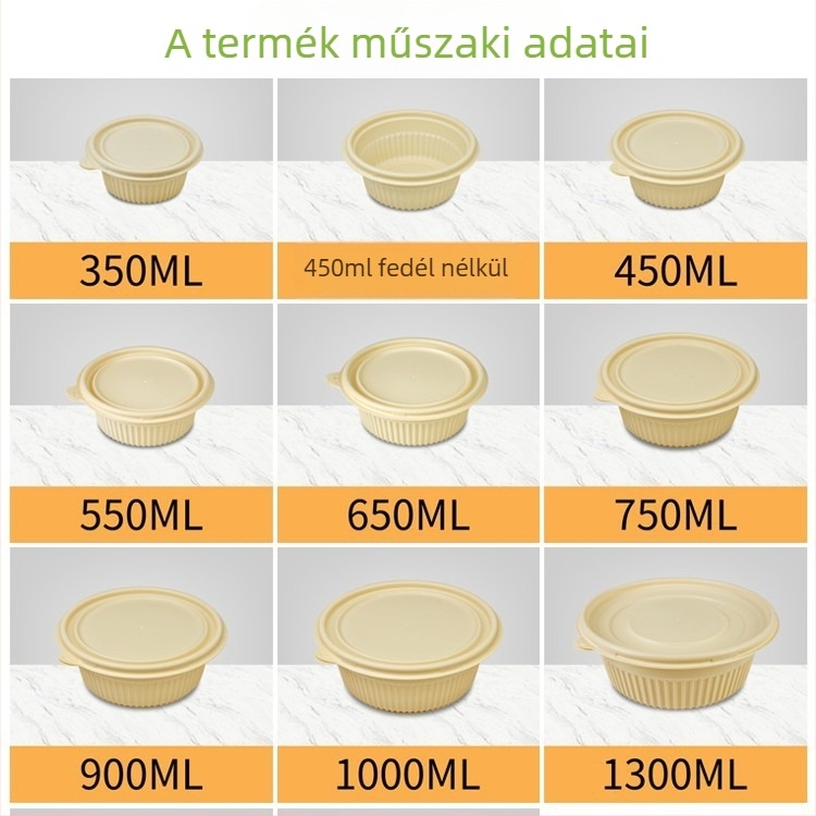 Biodegradábilis kukoricakeményítő ebédes doboz, kör alakú, 450 ml kapacitás, megerősített fedővel