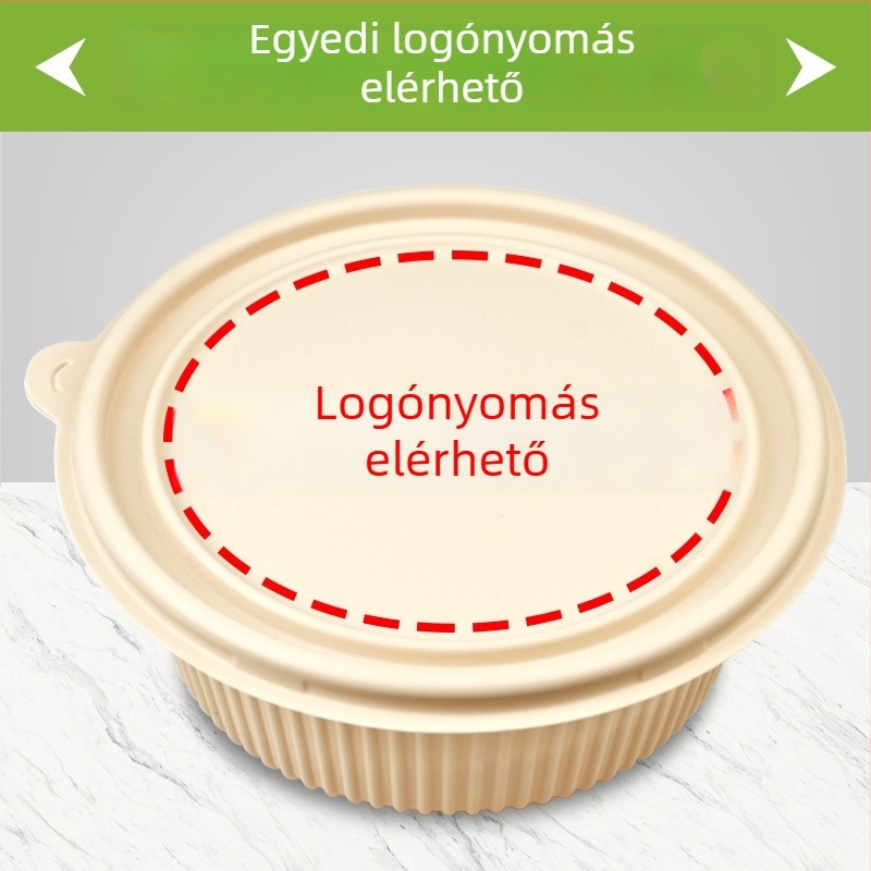 Biodegradábilis kukoricakeményítő ebédes doboz, kör alakú, 450 ml kapacitás, megerősített fedővel