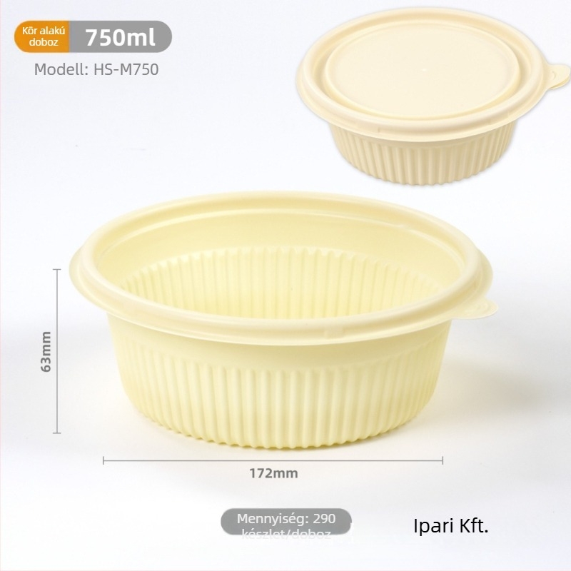 Biodegradábilis kukoricakeményítő ebédes doboz, kör alakú, 450 ml kapacitás, megerősített fedővel