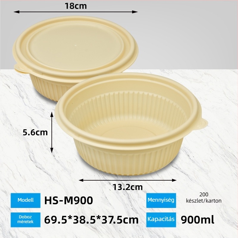 Biodegradábilis kukoricakeményítő ebédes doboz, kör alakú, 450 ml kapacitás, megerősített fedővel