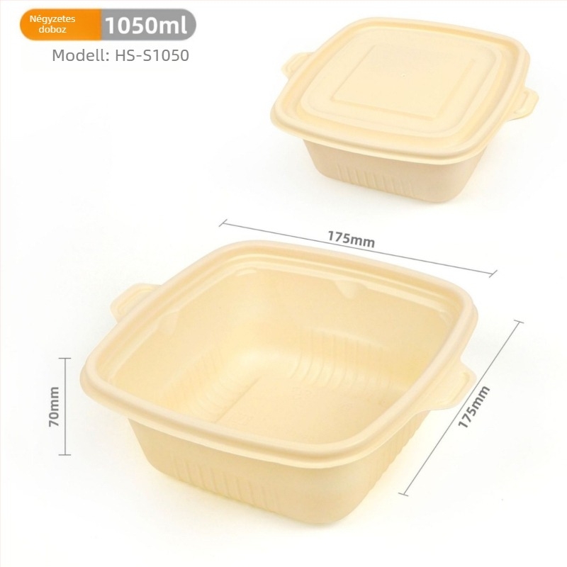 Biodegradábilis kukoricakeményítő ebédes doboz, kör alakú, 450 ml kapacitás, megerősített fedővel