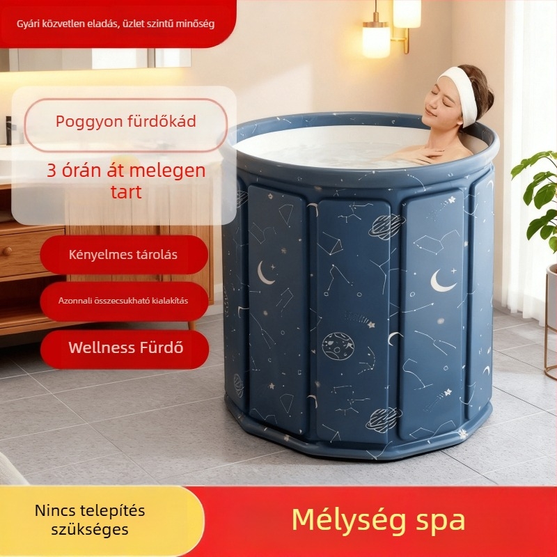 Felnőttnek szóló összecsukható fürdővödör – hordozható, teljes test fürdő, fedél nélküli; anyagok: vízálló szövet, Pearl Cotton, összetett panel, PVC