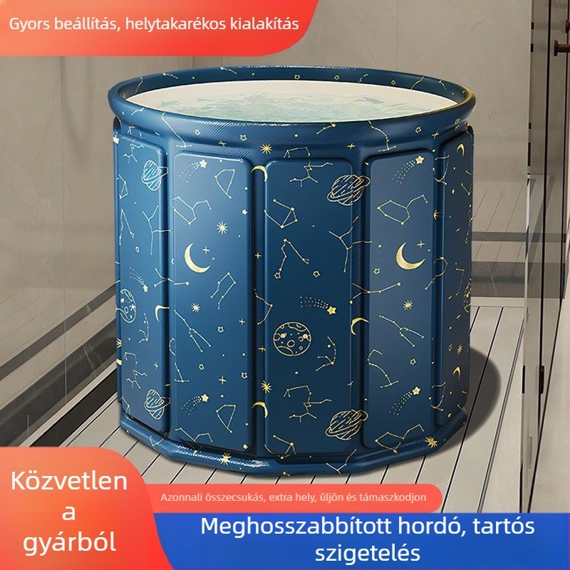 Felnőttnek szóló összecsukható fürdővödör – hordozható, teljes test fürdő, fedél nélküli; anyagok: vízálló szövet, Pearl Cotton, összetett panel, PVC