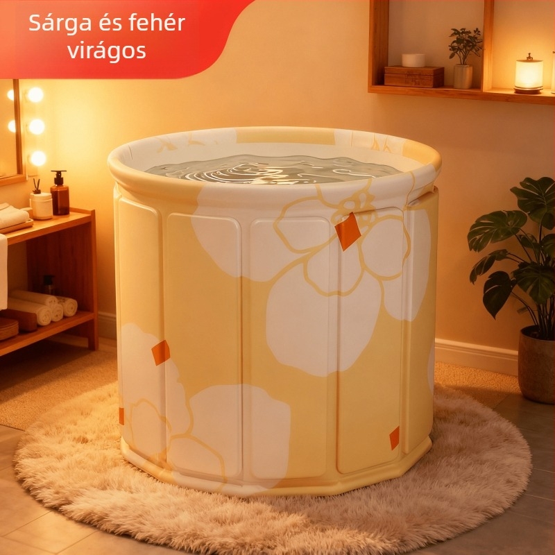 Felnőttnek szóló összecsukható fürdővödör – hordozható, teljes test fürdő, fedél nélküli; anyagok: vízálló szövet, Pearl Cotton, összetett panel, PVC