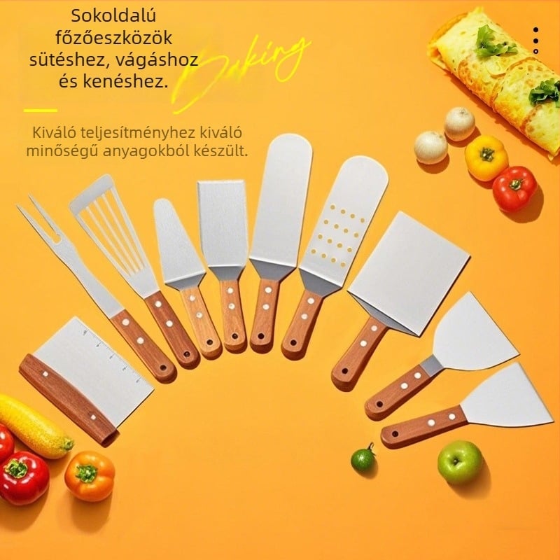 Gu yi rozsdamentes acél sütőlapát fa nyéllel – Teppanyaki stílusú, konyhai spatula, logónyomtatás elérhető