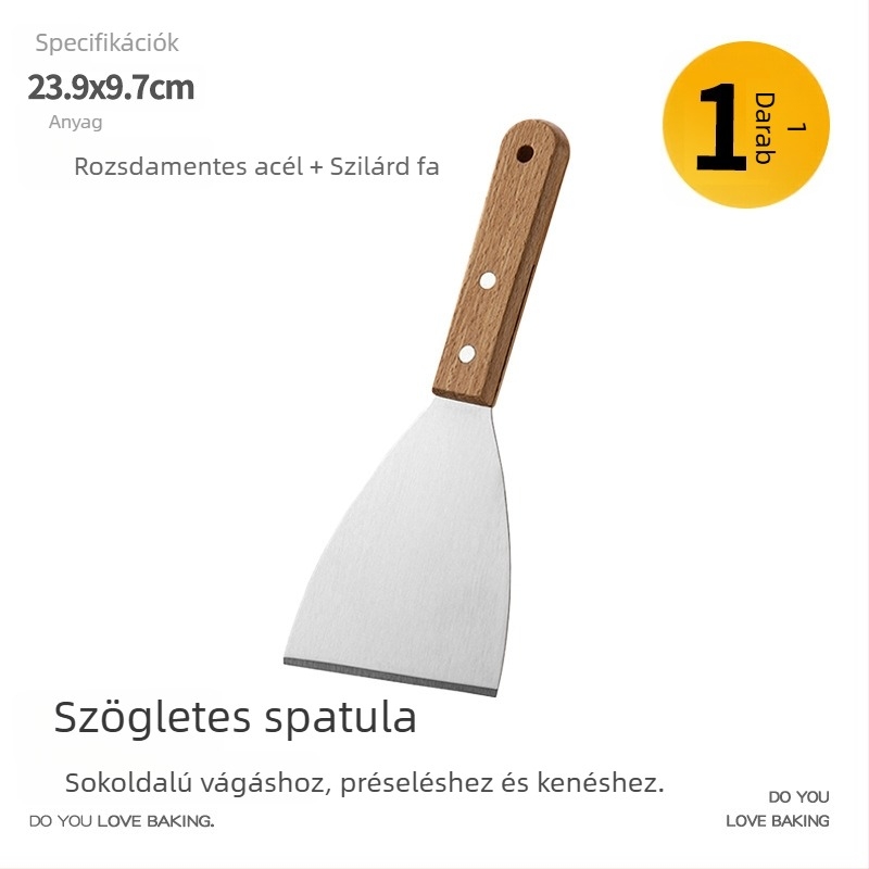Gu yi rozsdamentes acél sütőlapát fa nyéllel – Teppanyaki stílusú, konyhai spatula, logónyomtatás elérhető