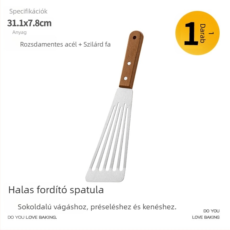 Gu yi rozsdamentes acél sütőlapát fa nyéllel – Teppanyaki stílusú, konyhai spatula, logónyomtatás elérhető