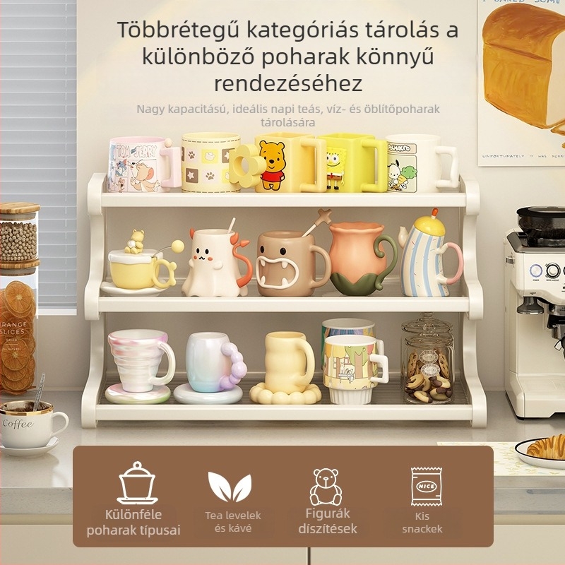 Asztali pohártartó és 3-rétegű tároló, mozgatható és szétszerelhető, Nanzhu anyag, minimalist stílus