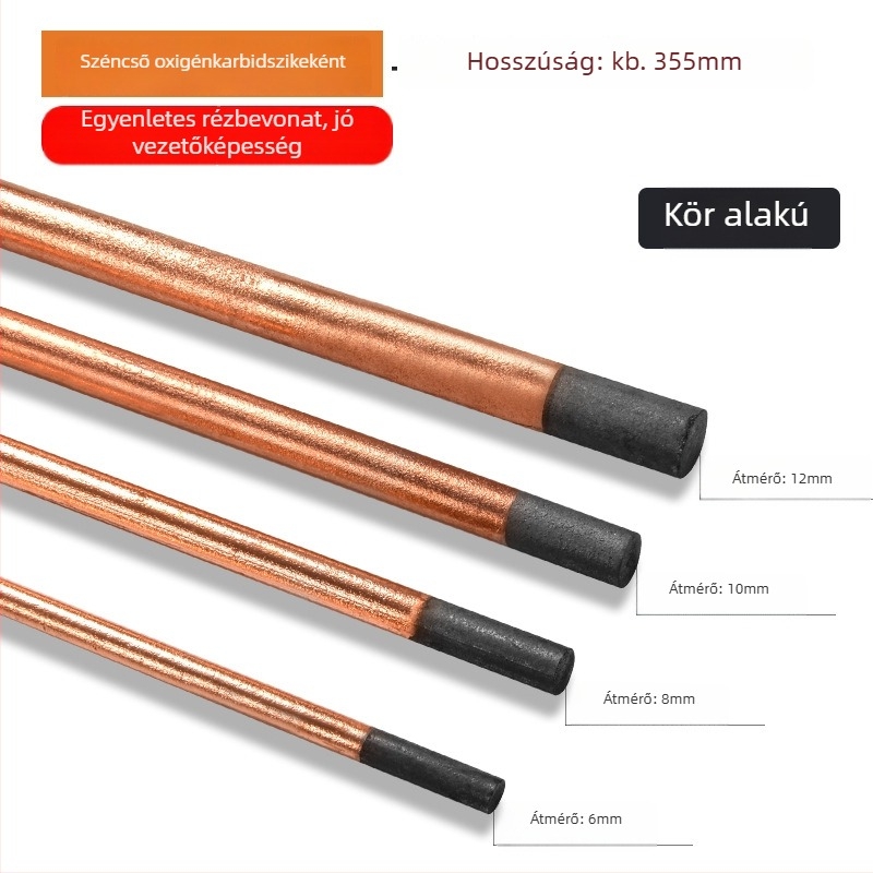 Varráshoz és vágáshoz használt szén- és réz bevonat szénrúd, szén/réz, arc gouging szerszámhoz, 200-500 A, fej kör vagy lapos