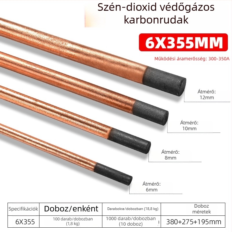 Varráshoz és vágáshoz használt szén- és réz bevonat szénrúd, szén/réz, arc gouging szerszámhoz, 200-500 A, fej kör vagy lapos