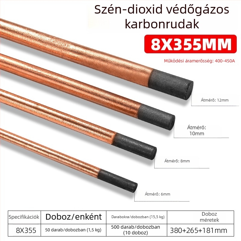 Varráshoz és vágáshoz használt szén- és réz bevonat szénrúd, szén/réz, arc gouging szerszámhoz, 200-500 A, fej kör vagy lapos