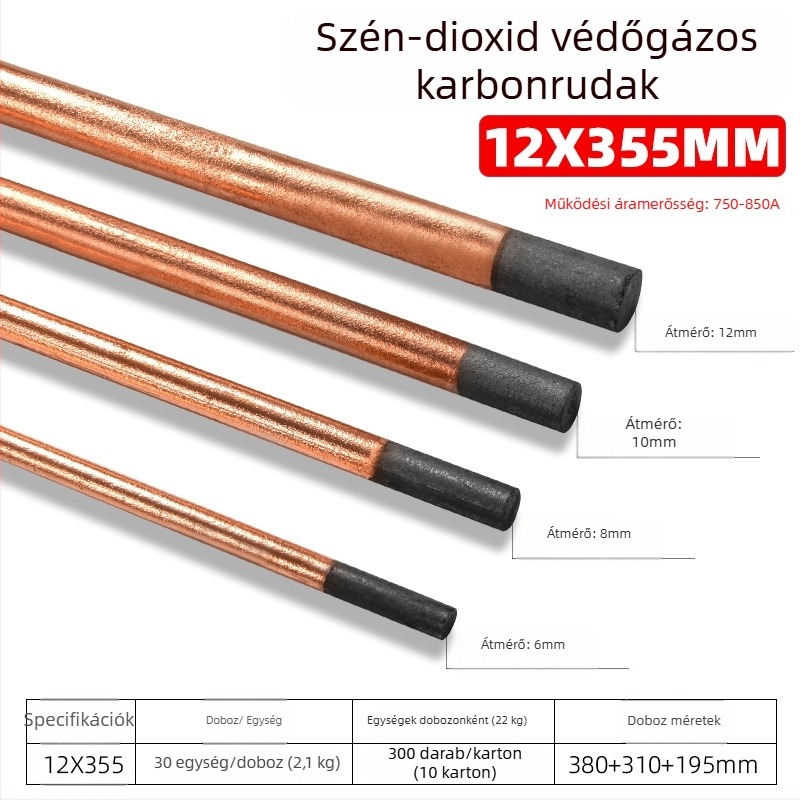Varráshoz és vágáshoz használt szén- és réz bevonat szénrúd, szén/réz, arc gouging szerszámhoz, 200-500 A, fej kör vagy lapos