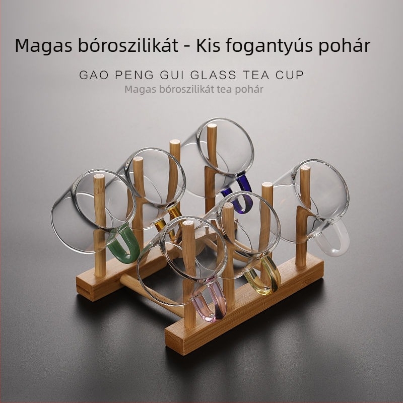 Boroszilikát üvegből készült teáscsésze fogantyúval, hőálló, kézzel fújt