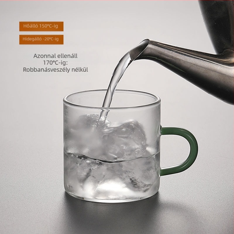 Boroszilikát üvegből készült teáscsésze fogantyúval, hőálló, kézzel fújt